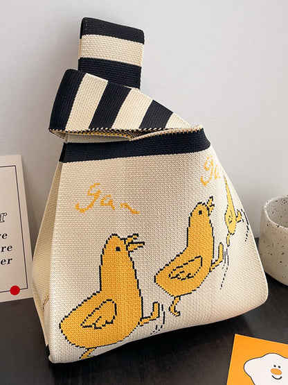xakxx Cartoon Printed Bags Accessories Woven Handbag
