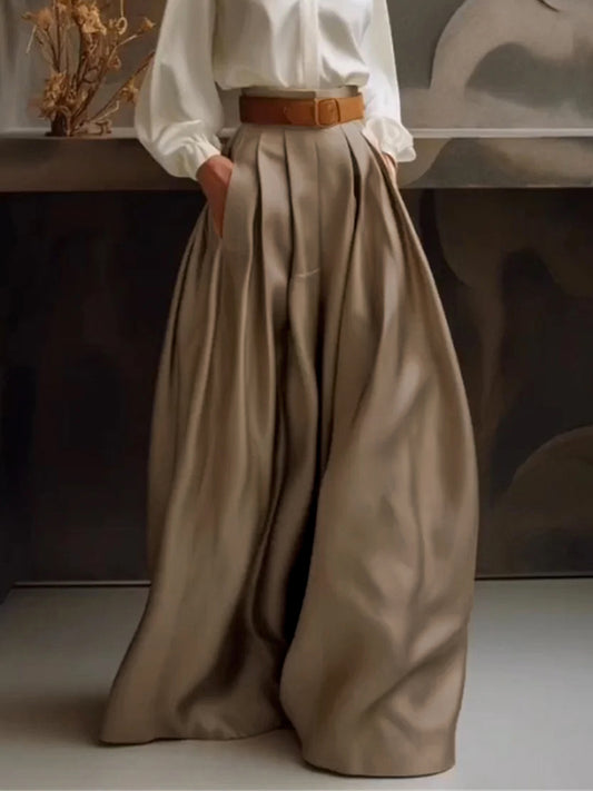 xakxx Loose Wide Leg Solid Color Casual Pants Bottoms Trousers