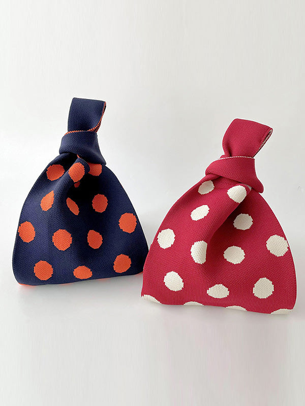 xakxx Contrast Color Polka-Dot Split-Joint Woven Bags Handbags