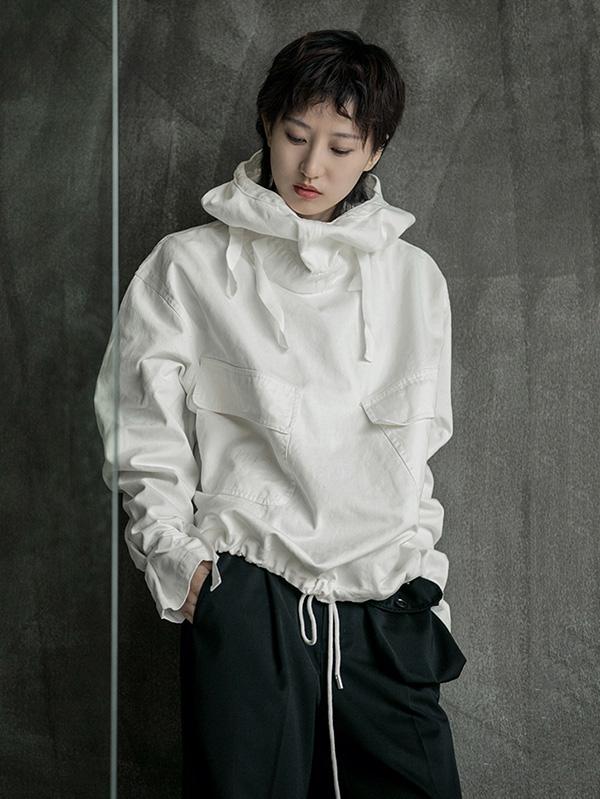 xakxx Loose Solid Drawstring Space Style Hoodie Sweatshirt