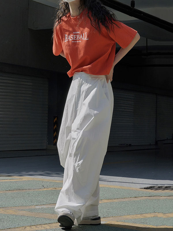 xakxx Loose Wide Leg Solid Color Split-Joint Casual Pants Bottoms Trousers