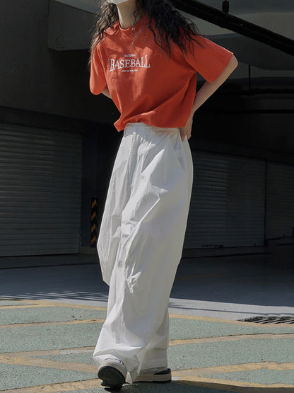 xakxx Loose Wide Leg Solid Color Split-Joint Casual Pants Bottoms Trousers