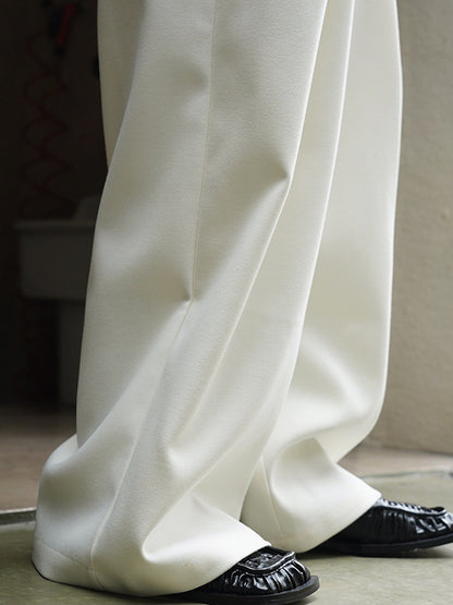 xakxx Loose Pleated Solid Color Wide Leg Pants Bottoms