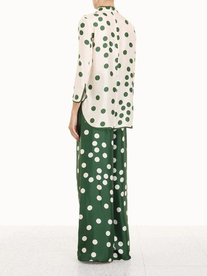xakxx Casual Wide Leg Polka-Dot Elasticity Pants