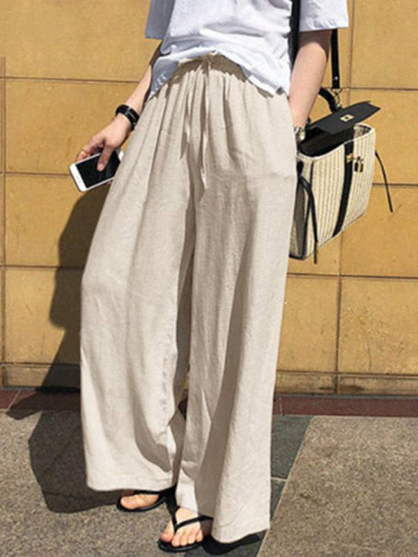 xakxx High Waisted Loose Drawstring Pockets Solid Color Pants Trousers
