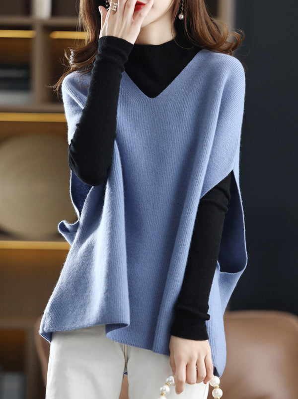 xakxx Casual Sleeveless Loose Solid Color V-Neck Vest Top