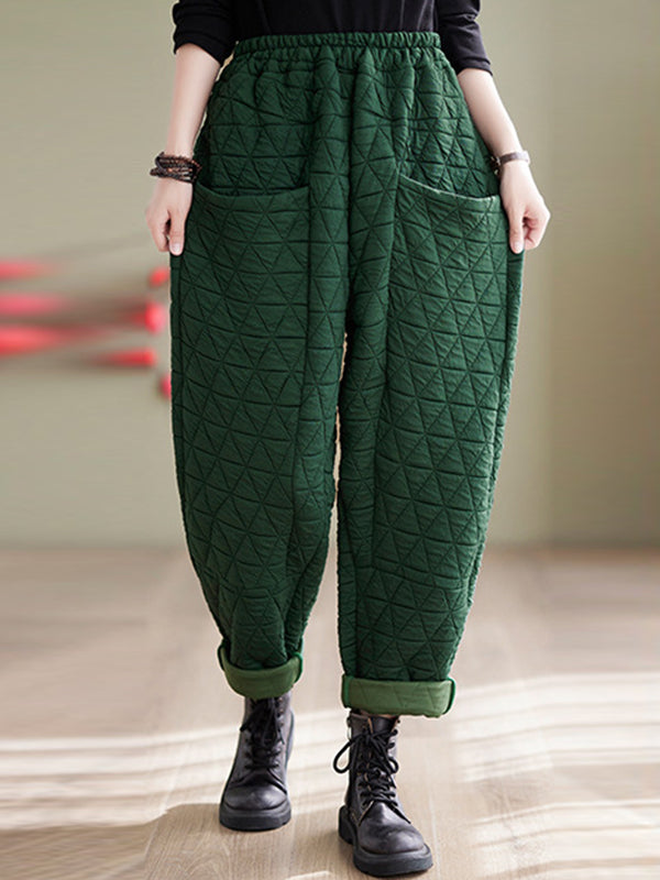 xakxx Harem Pants High Waisted Elasticity Quilted Split-Joint Pants Trousers