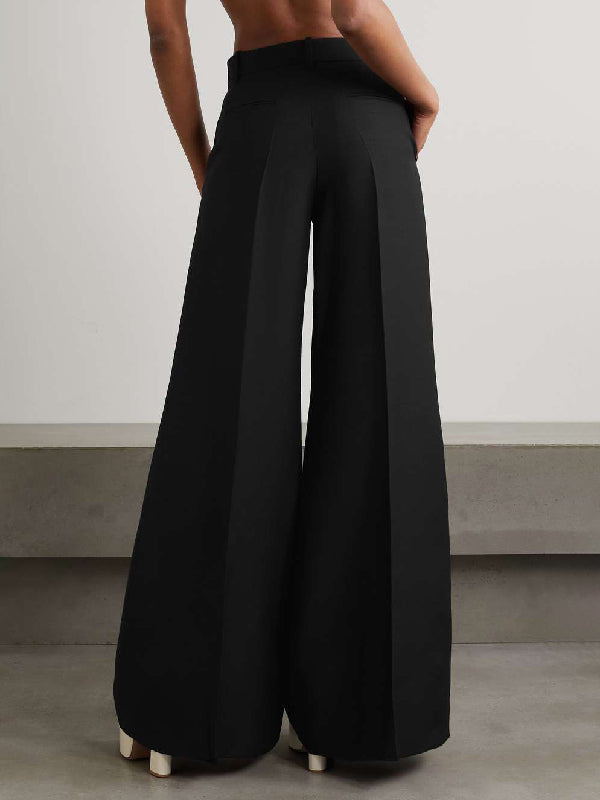xakxx Wide Leg Solid Color Flared Trousers Pants