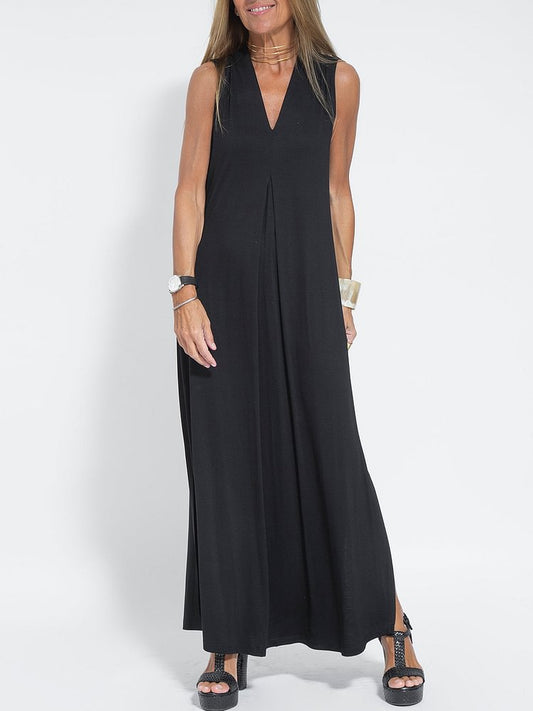 xakxx Women Casual Solid Color Sleeveless Maxi Dress