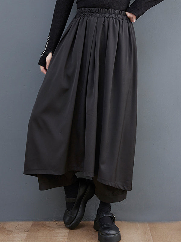 xakxx Vintage Wide Leg Loose Solid Color Elastic Waist Pants