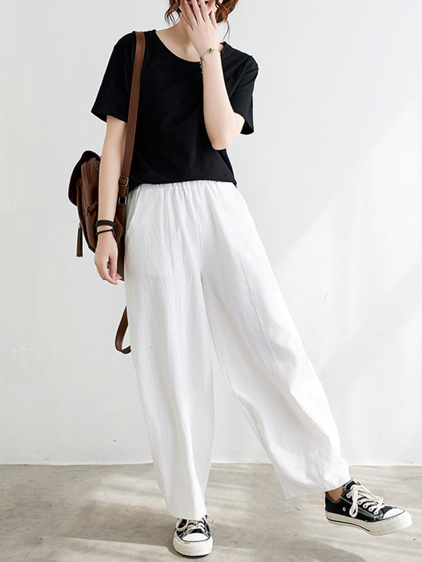 xakxx Wide Leg Loose Elasticity Solid Color Casual Pants Bottoms