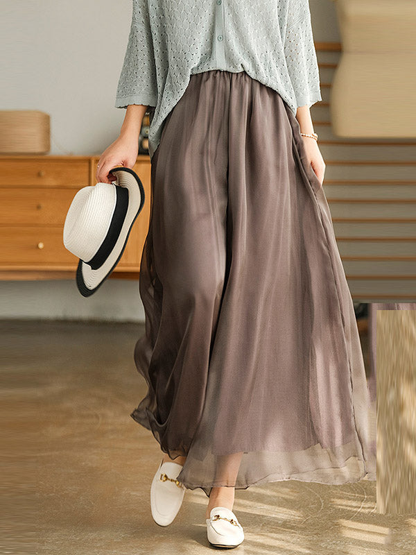 xakxx Casual Solid Color Chiffon Column Wide Leg Pants&Skirt