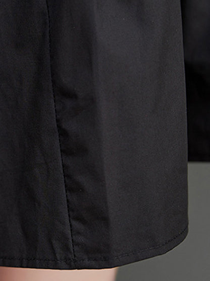 xakxx Loose Puff Sleeves Pleated Solid Color Split-Joint Round-neck Midi Dresses
