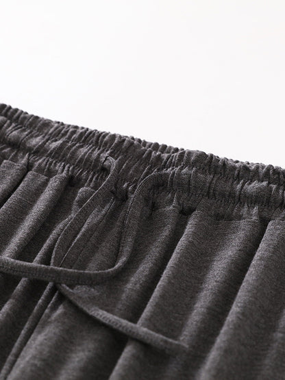 xakxx High Waisted Loose Drawstring Elasticity Solid Color Casual Pants Bottoms Trousers