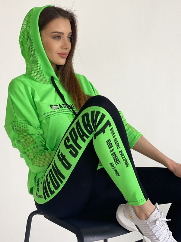xakxx Iridescent Patchwork Mesh Hoodies&Leggings Suits