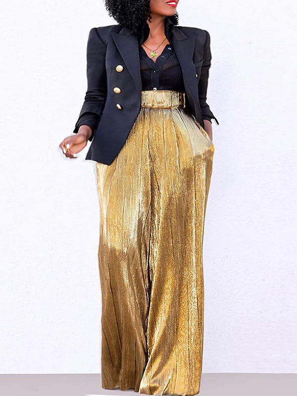 xakxx Loose Wide Leg Elasticity High-Waisted Split-Joint Pants Trousers