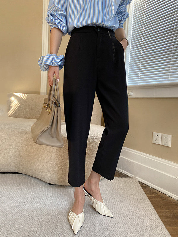 xakxx Simple Column Solid Color Casual Ninth Pants Bottoms
