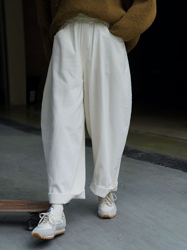 xakxx Vintage Corduroy Wide Leg Loose Solid Color Pants