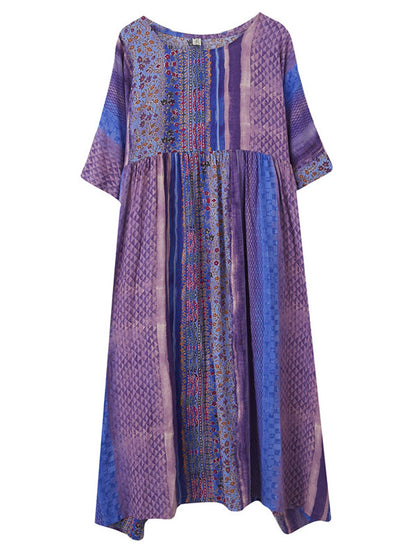 xakxx Vintage Side Pocket Striped Floral Printed Midi Dress