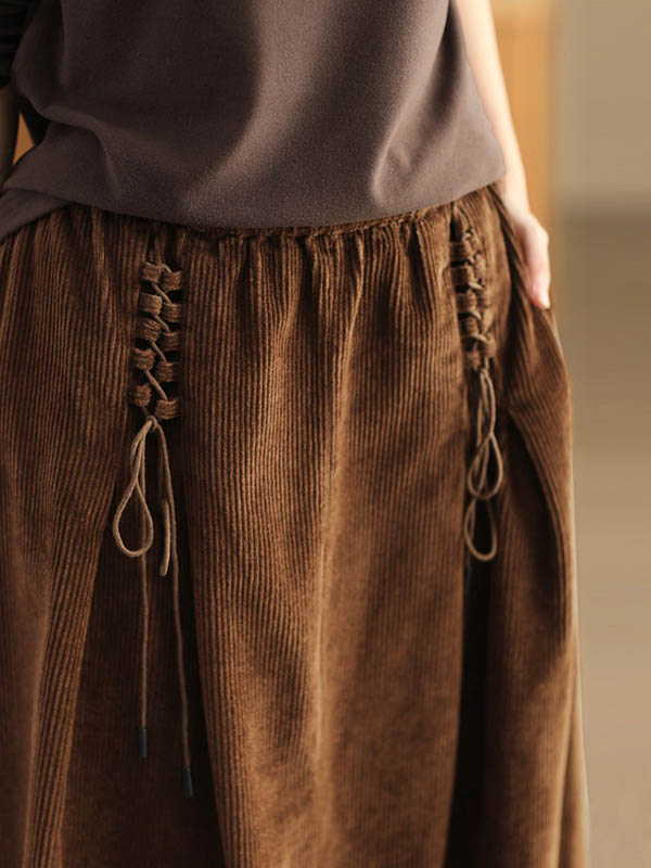 xakxx A-Line Loose Elasticity Solid Color Tied Velvet Skirts Bottoms