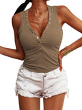 xakxx Casual Loose Solid Color Buttoned Skinny Knitting Vest Top
