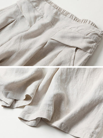 xakxx Solid Color Ramie Cotton Plus Size Loose Ninth Wide-Leg Pants