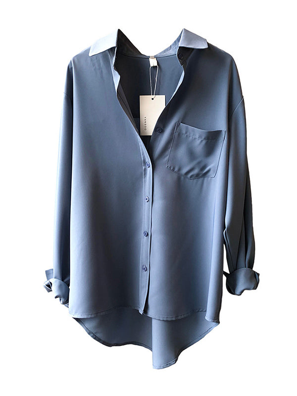 xakxx Urban Solid Color Lapel Long Sleeves Blouse