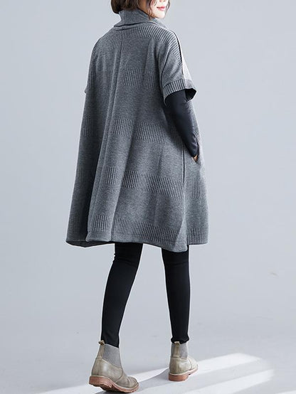 xakxx Casual Loose Short Sleeves Turtleneck Sweater Dress
