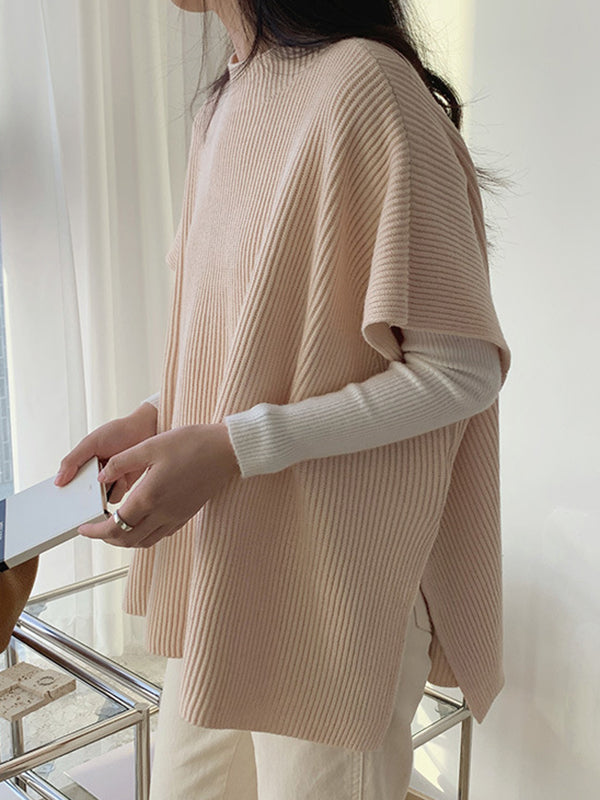 xakxx Casual Loose Short Sleeves Solid Color Round-Neck Sweater Tops Vest Top