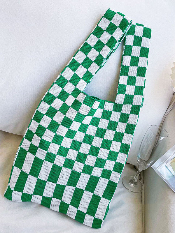 xakxx Casual Weave Contrast Color Plaid Bags Accessories