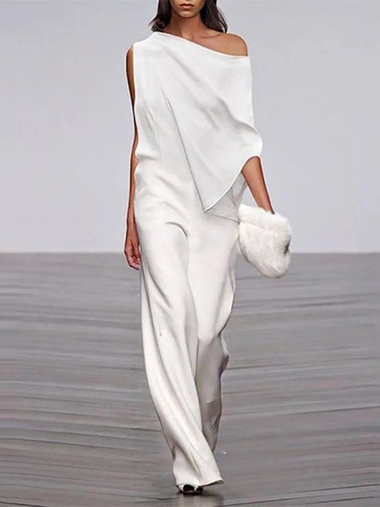 xakxx Loose Solid Color Off-The-Shoulder Jumpsuits