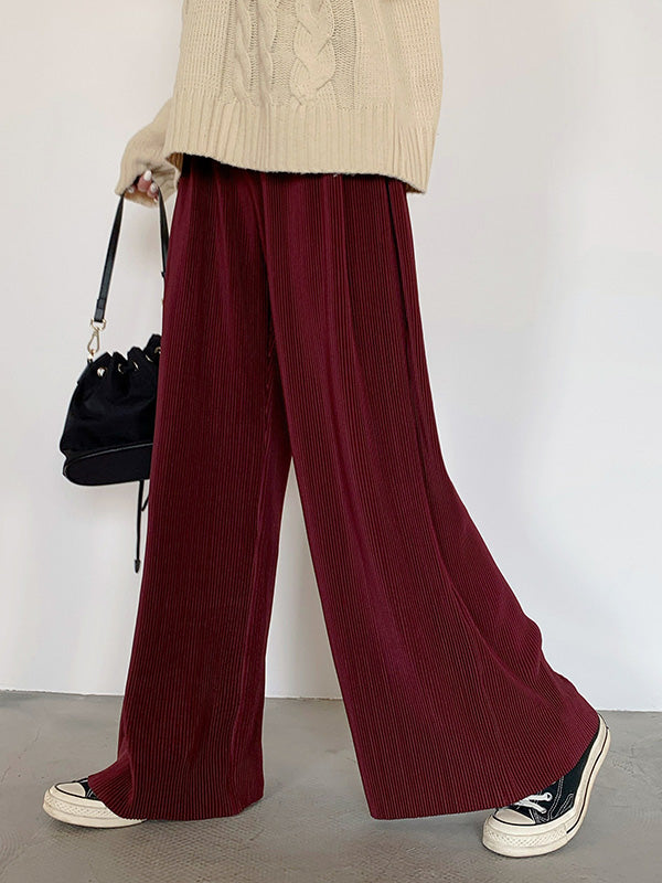 xakxx Casual Solid Color Pleats Capri-Pants Bottoms
