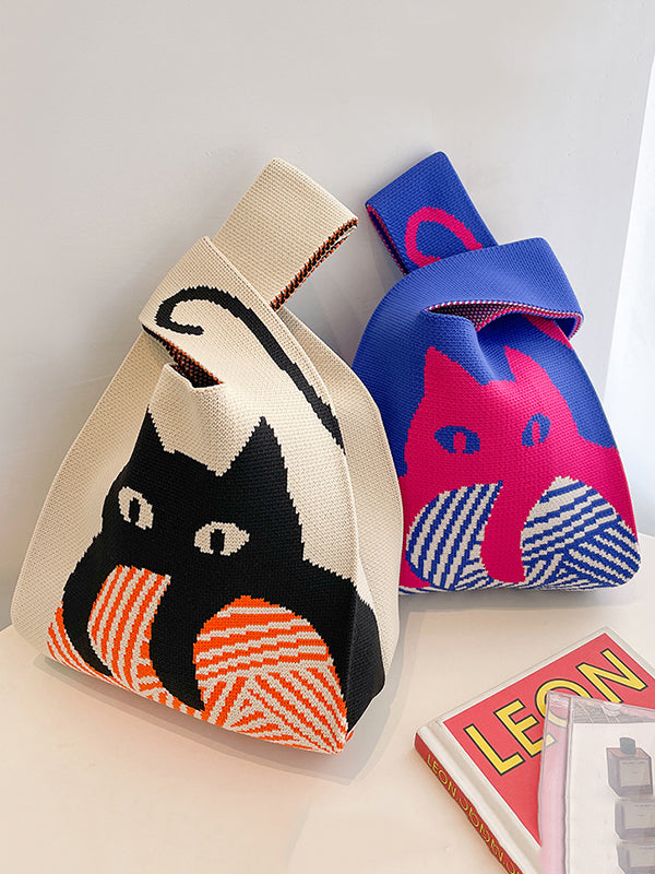 xakxx Contrast Color Streamer Woven Bags Handbag