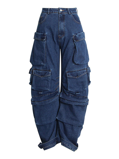 xakxx Original Wide Leg Loose Split-Joint With Big Pockets Jean Pants Bottoms