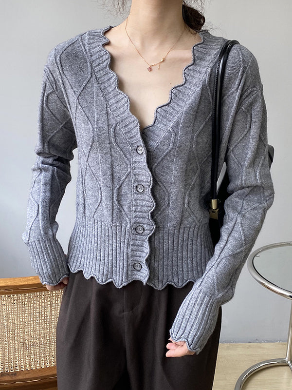 xakxx Original Stylish Casual 7 Colors Buttoned Jacquard V-Neck Sleeveless Cardigan Top