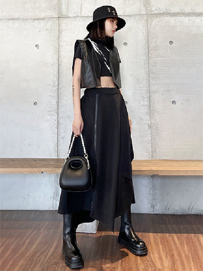 xakxx Casual High Waisted Irregularity Solid Color Skirt