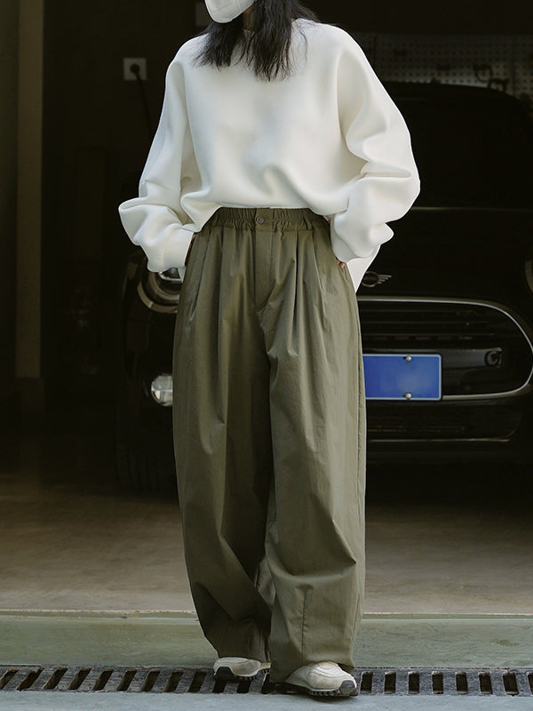 xakxx High Waisted Loose Solid Color Casual Pants Bottoms