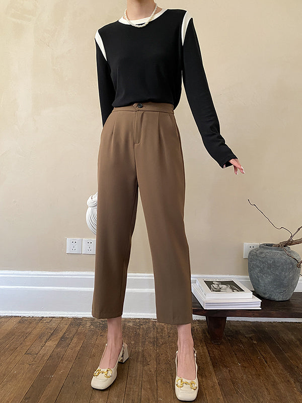 xakxx Simple Column Solid Color Casual Ninth Pants Bottoms