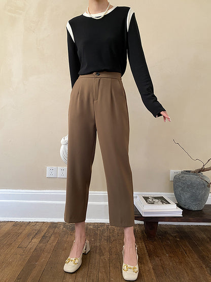 xakxx Simple Column Solid Color Casual Ninth Pants Bottoms