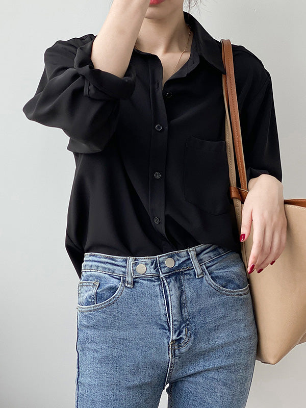 xakxx Urban Solid Color Lapel Long Sleeves Blouse