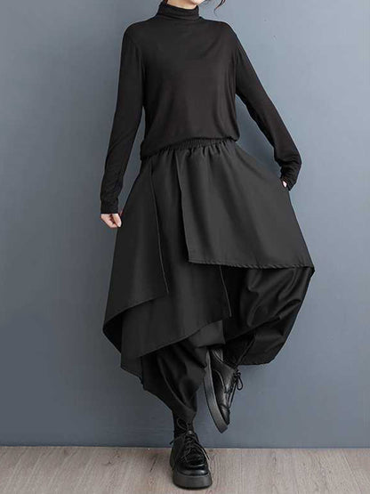 xakxx High Waisted Loose Asymmetric Elasticity Layered Solid Color Culotte