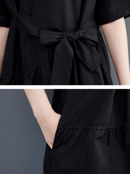xakxx Casual Half Sleeves Loose Solid Color Round-Neck Midi Dresses