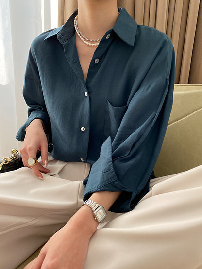 xakxx Solid Color Lapel Blouses&Shirts Tops