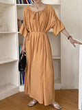 xakxx Half Sleeves Loose Solid Color Round-Neck Midi Dresses