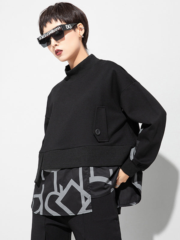 xakxx Original Split-Joint False Two Sweatshirt Tops