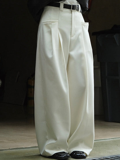 xakxx Loose Pleated Solid Color Wide Leg Pants Bottoms