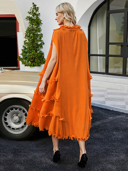xakxx Loose Bandage Lacy Solid Color High-Neck Midi Dresses