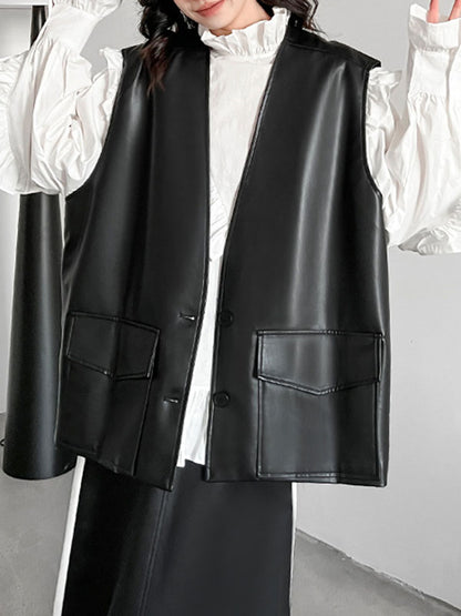 xakxx Long Sleeves Loose Buttoned Ruffled Solid Color Stand Collar Blouses&Shirts Tops