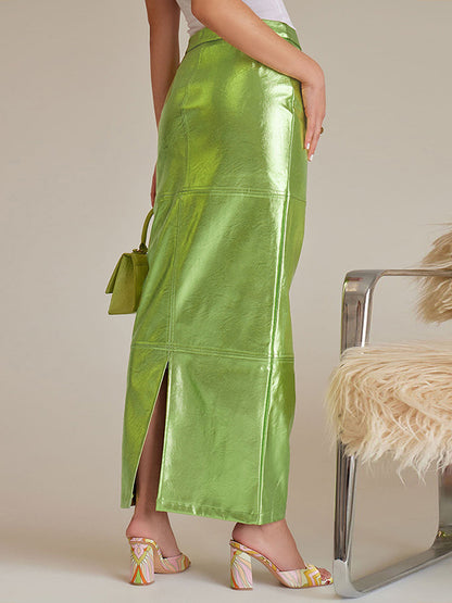xakxx High Waisted H-Line Solid Color Split-Joint Skirts