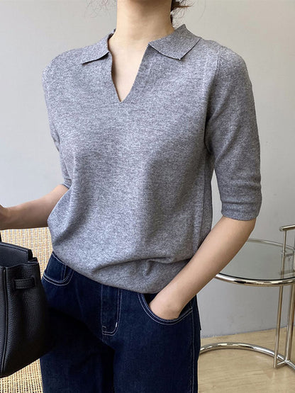 xakxx 7 Colors Urban Solid Color Half Sleeves Knitting Shirt Top